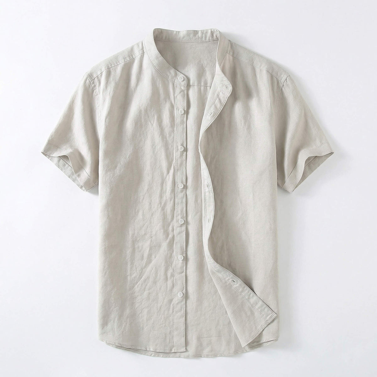 Miguel | Camisa de Lino de Manga Corta Hombre Cuello Mao
