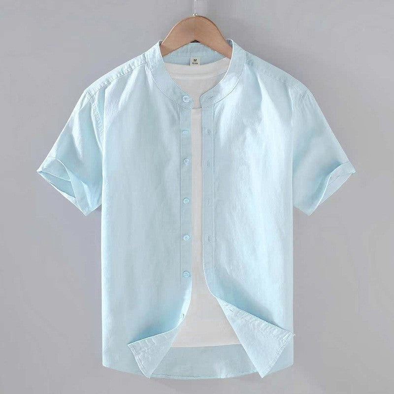 Miguel | Camisa de Lino de Manga Corta Hombre Cuello Mao