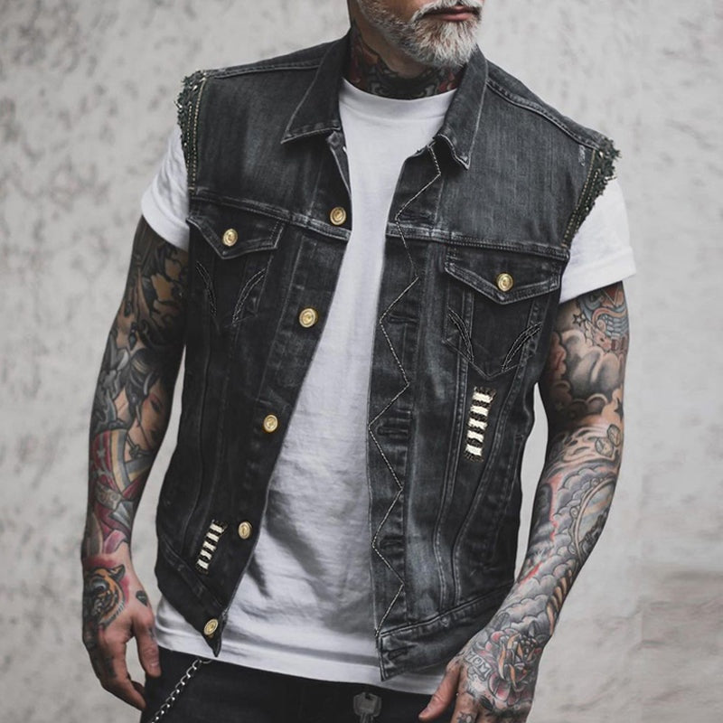 Nuvara | Mikel | Chaleco Vaquero Biker Hombre Botones Dorados