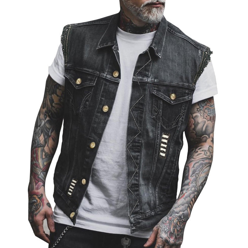 Nuvara | Mikel | Chaleco Vaquero Biker Hombre Botones Dorados
