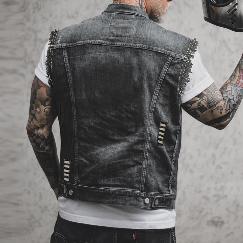Nuvara | Mikel | Chaleco Vaquero Biker Hombre Botones Dorados