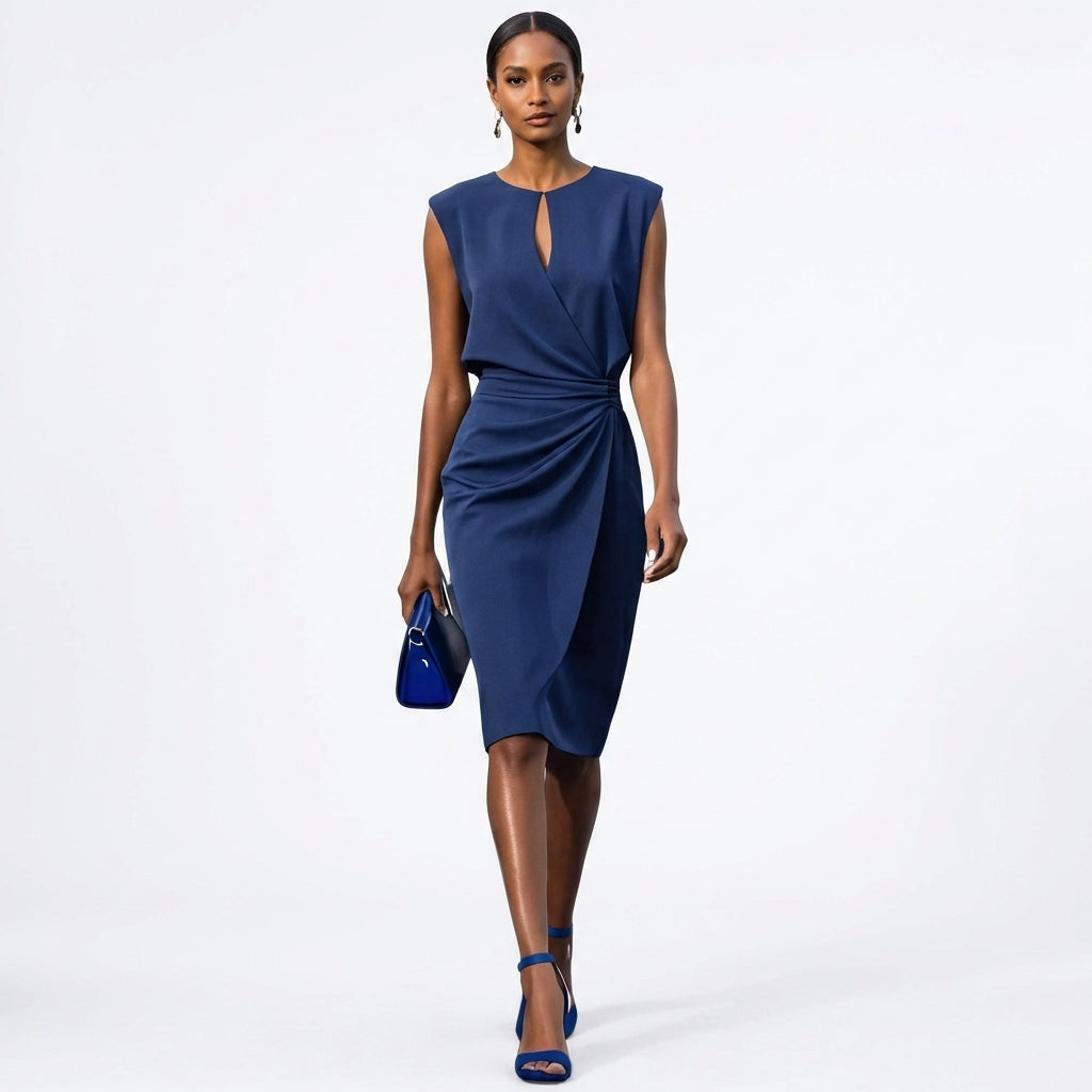 Nuvara | Mónica | Vestido Drapeado de Cóctel Sin Mangas Mujer Escote Keyhole