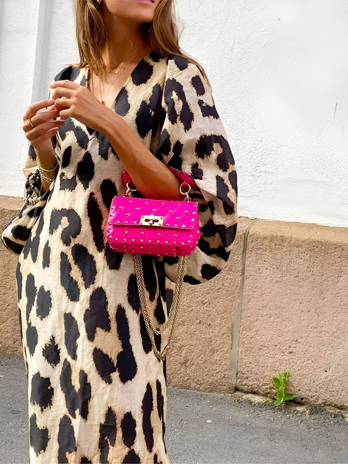 Nuvara | Mónica | Vestido Largo Casual Mujer Estampado Animal Print Escote V