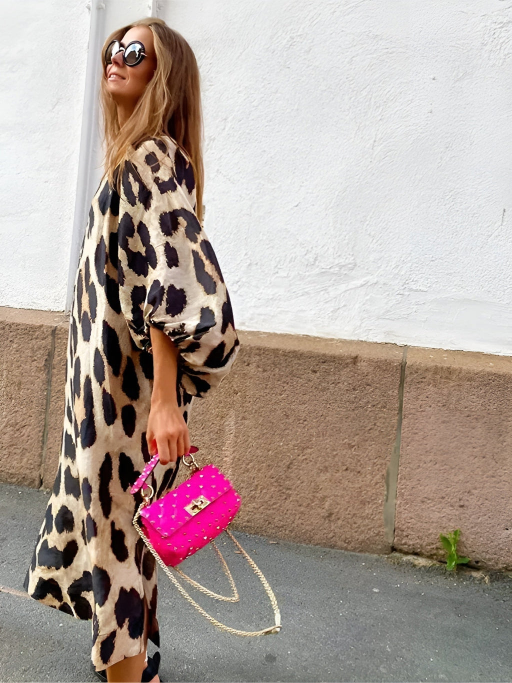 Nuvara | Mónica | Vestido Largo Casual Mujer Estampado Animal Print Escote V