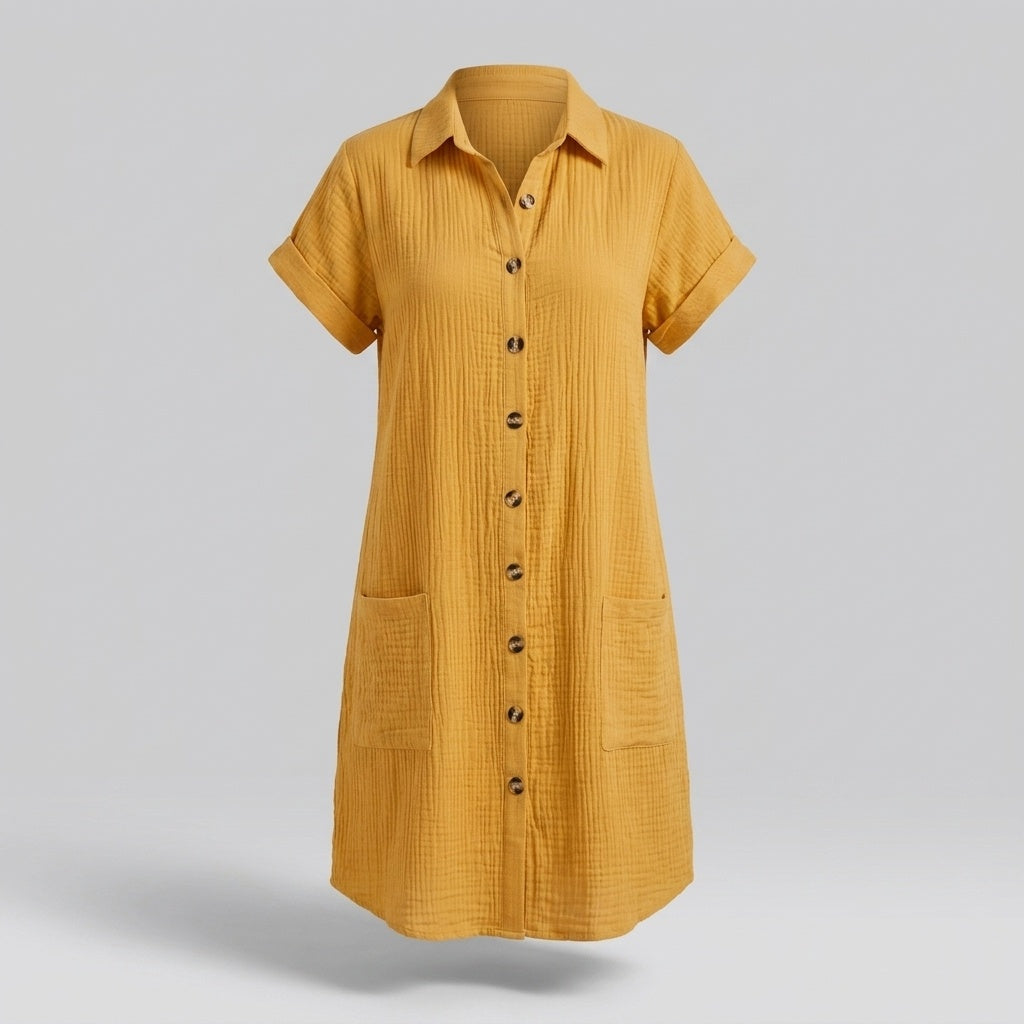 Nuvara | Montserrat | Vestido Camisero Corto Mujer Manga Corta Bolsillos