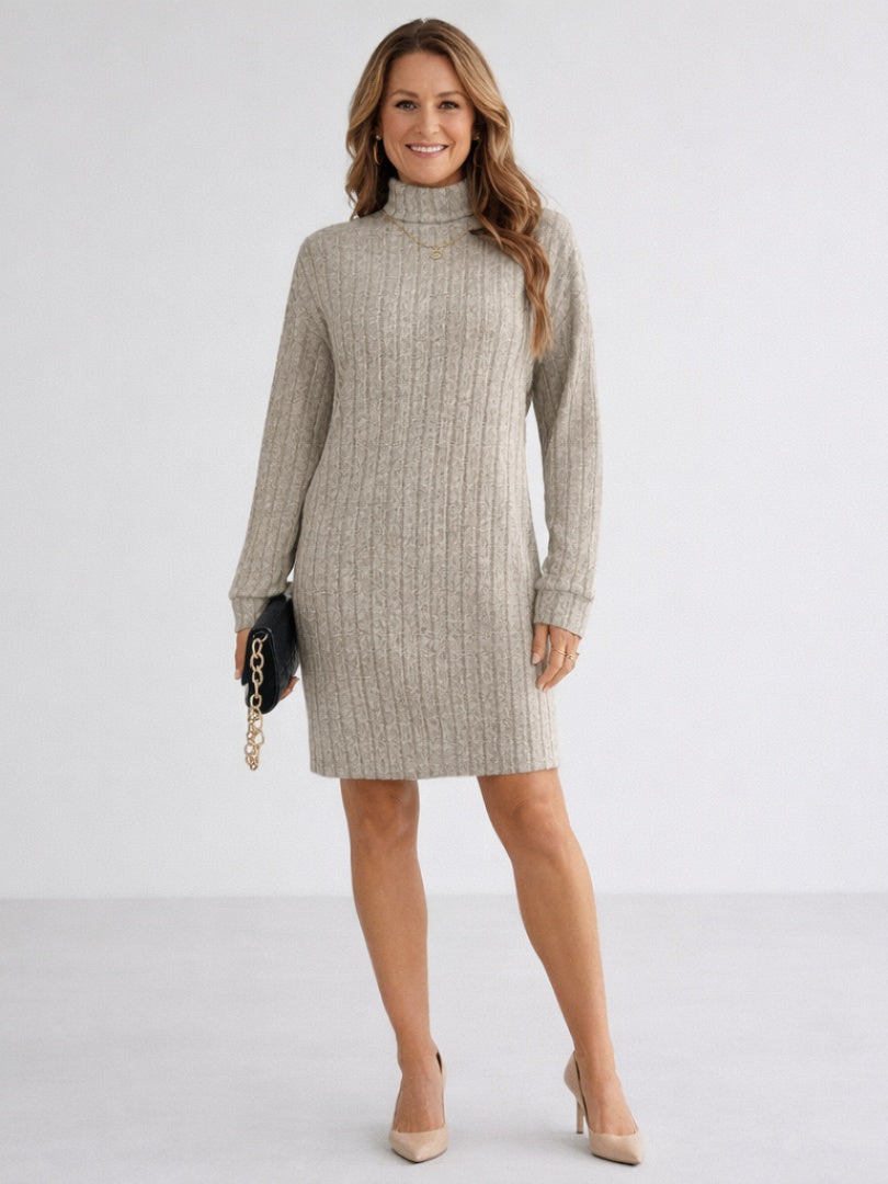 Nuvara | Montserrat | Vestido Corto de Punto Acanalado Mujer Cuello Alto Manga Larga
