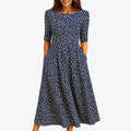 Nuvara | Montserrat | Vestido Invitada Otoño Estampado Mujer Manga Corta con Bolsillos