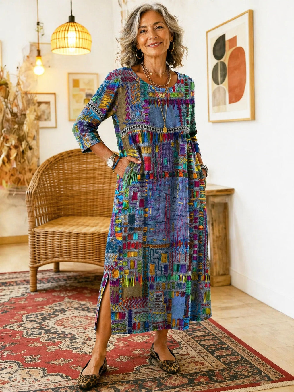 Nuvara | Montserrat | Vestido Largo Boho de Verano Mujer Estampado Patchwork