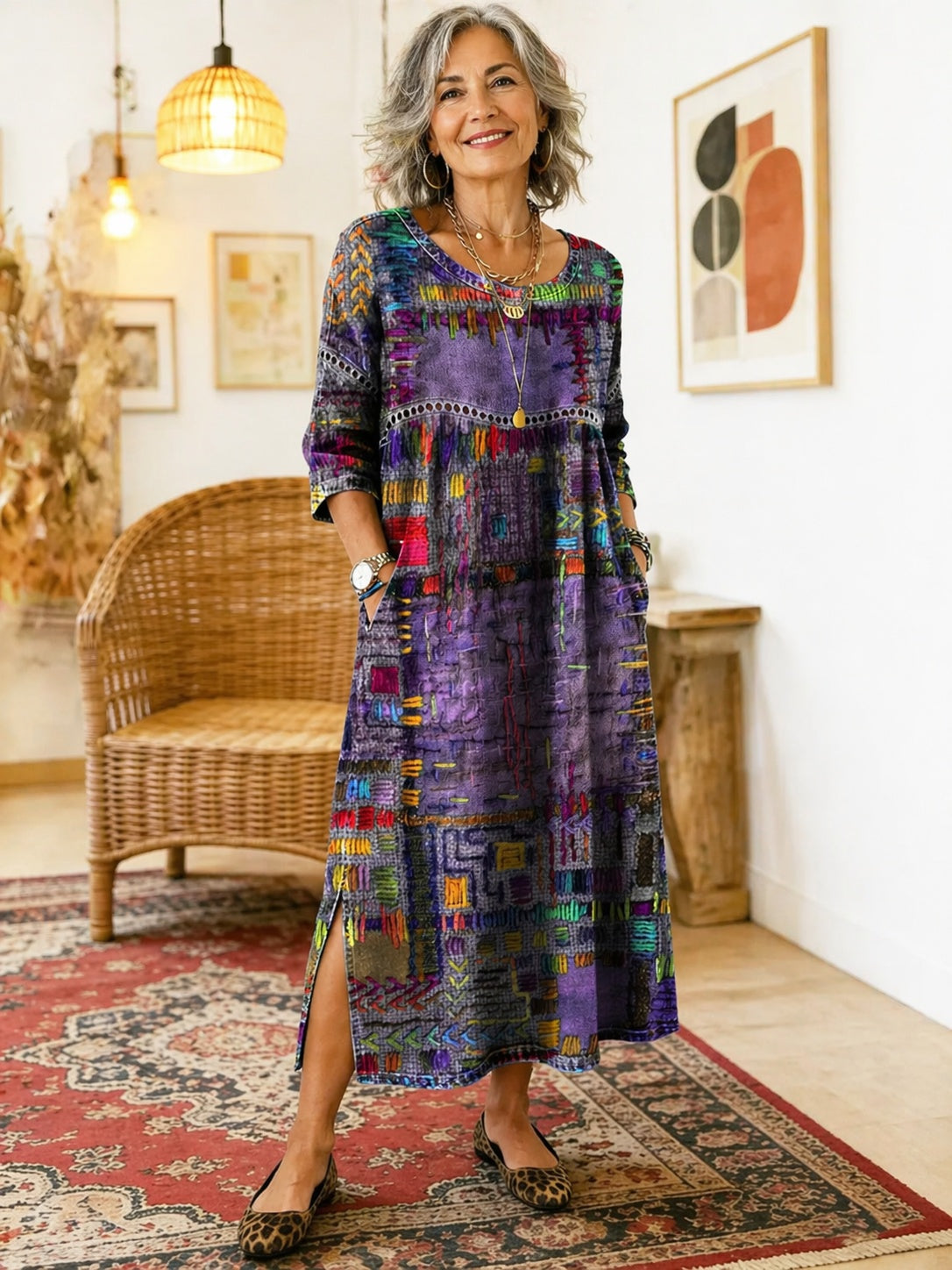 Nuvara | Montserrat | Vestido Largo Boho de Verano Mujer Estampado Patchwork