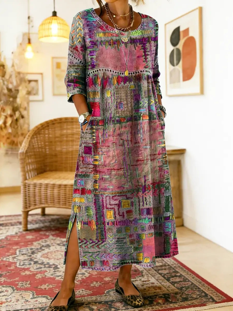 Nuvara | Montserrat | Vestido Largo Boho de Verano Mujer Estampado Patchwork