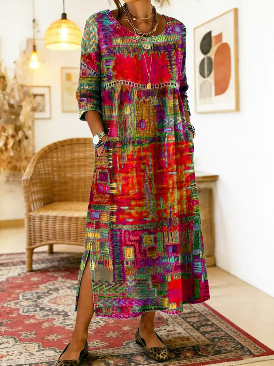 Nuvara | Montserrat | Vestido Largo Boho de Verano Mujer Estampado Patchwork