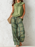 Nuvara | Natalia | Conjunto Pantalón de Pierna Ancha Mujer Estampado Cuadros