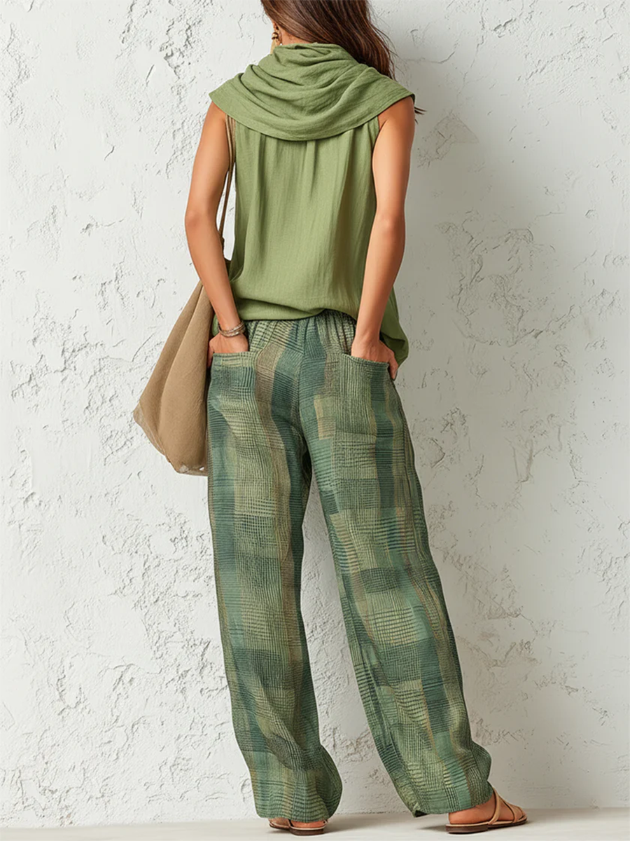 Nuvara | Natalia | Conjunto Pantalón de Pierna Ancha Mujer Estampado Cuadros