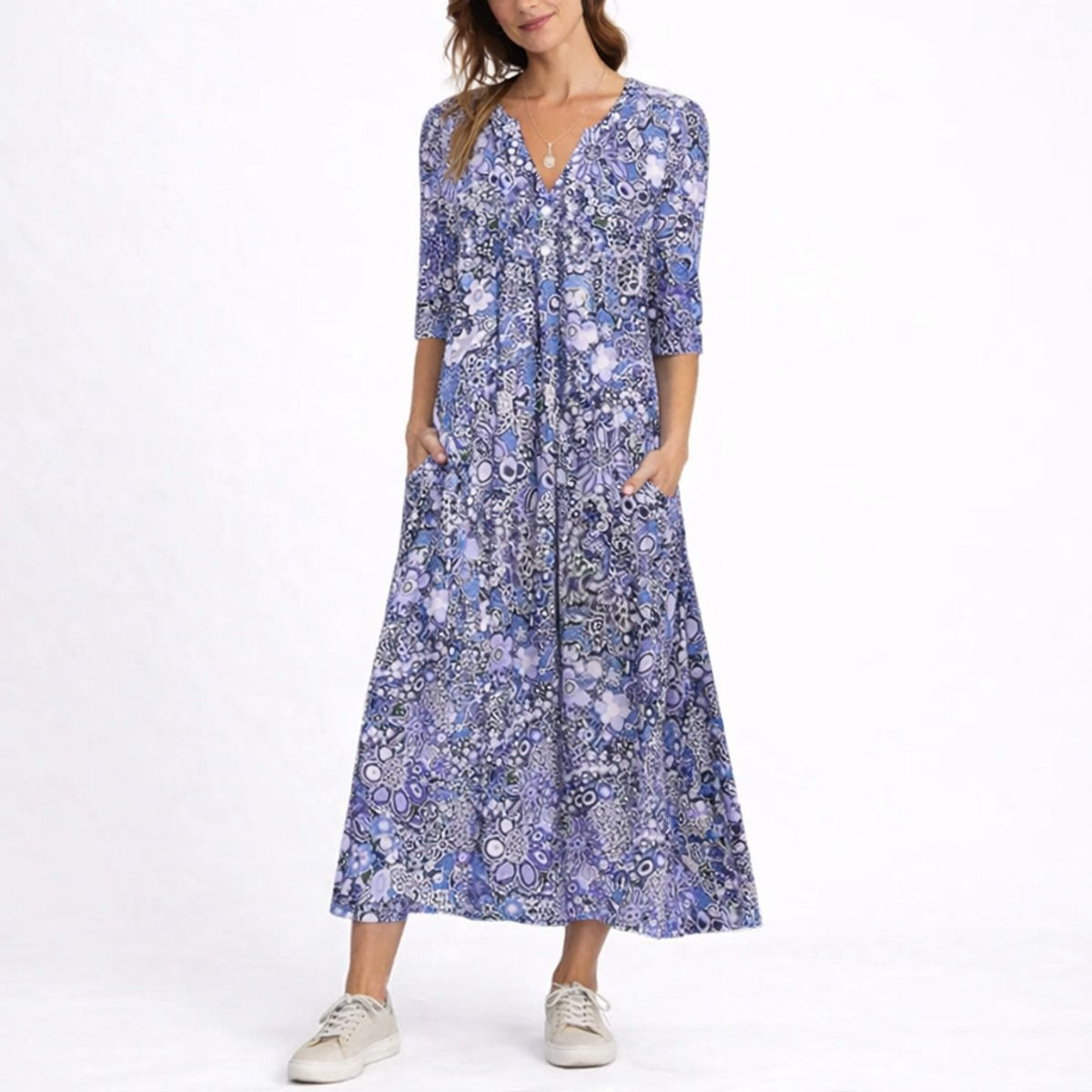 Nuvara | Natalia | Vestido Invitada Invierno Midi Estampado Floral Mujer Manga Tres Cuartos