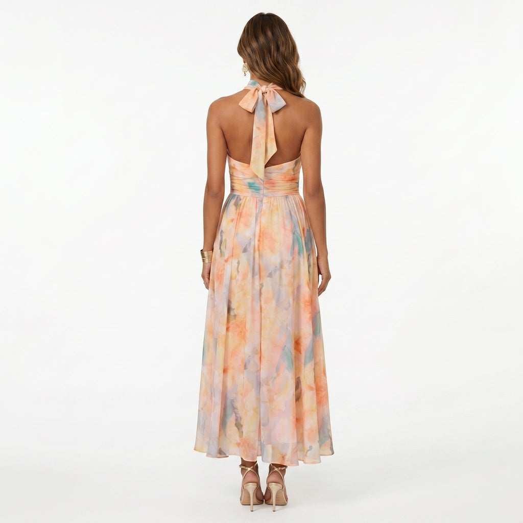 Nuvara | Natalia | Vestido de Invitada de Boda Estampado Mujer Cuello Halter