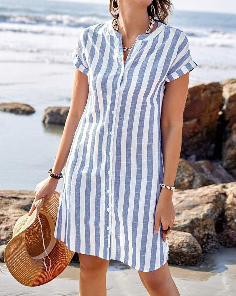 Nuvara | Nerea | Vestido Camisero Corto de Rayas Mujer Manga Corta