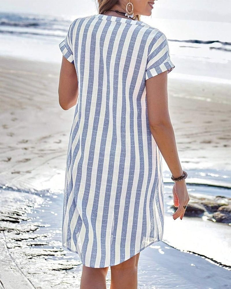 Nuvara | Nerea | Vestido Camisero Corto de Rayas Mujer Manga Corta
