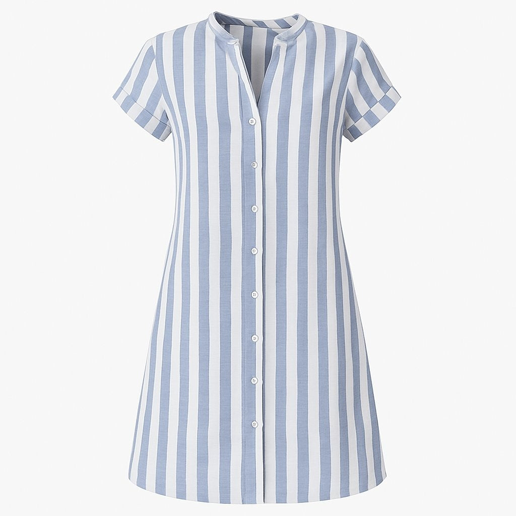 Nuvara | Nerea | Vestido Camisero Corto de Rayas Mujer Manga Corta