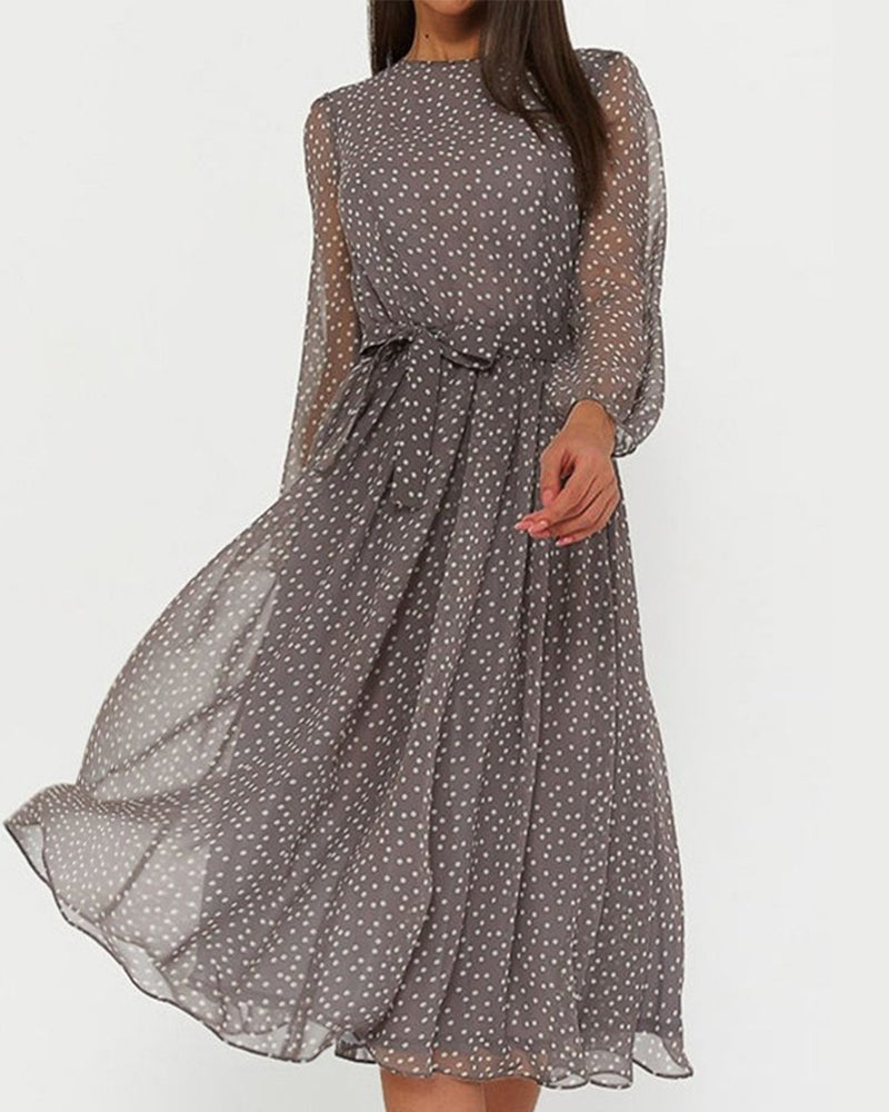 Nuvara | Nerea | Vestido de Lunares Manga Larga Mujer Cinturón Lazo