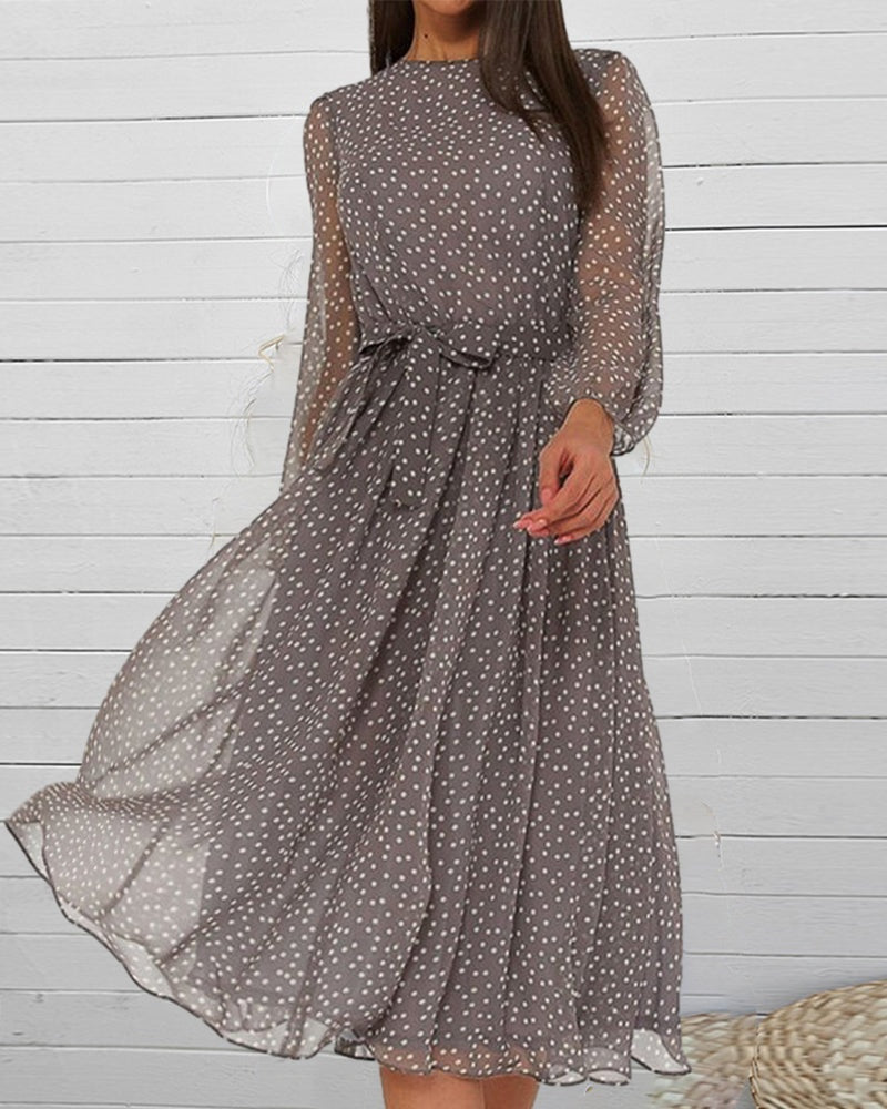 Nuvara | Nerea | Vestido de Lunares Manga Larga Mujer Cinturón Lazo