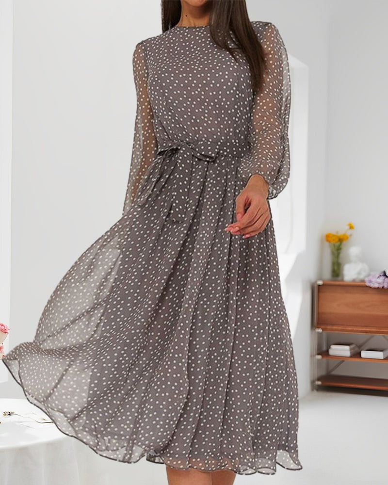 Nuvara | Nerea | Vestido de Lunares Manga Larga Mujer Cinturón Lazo
