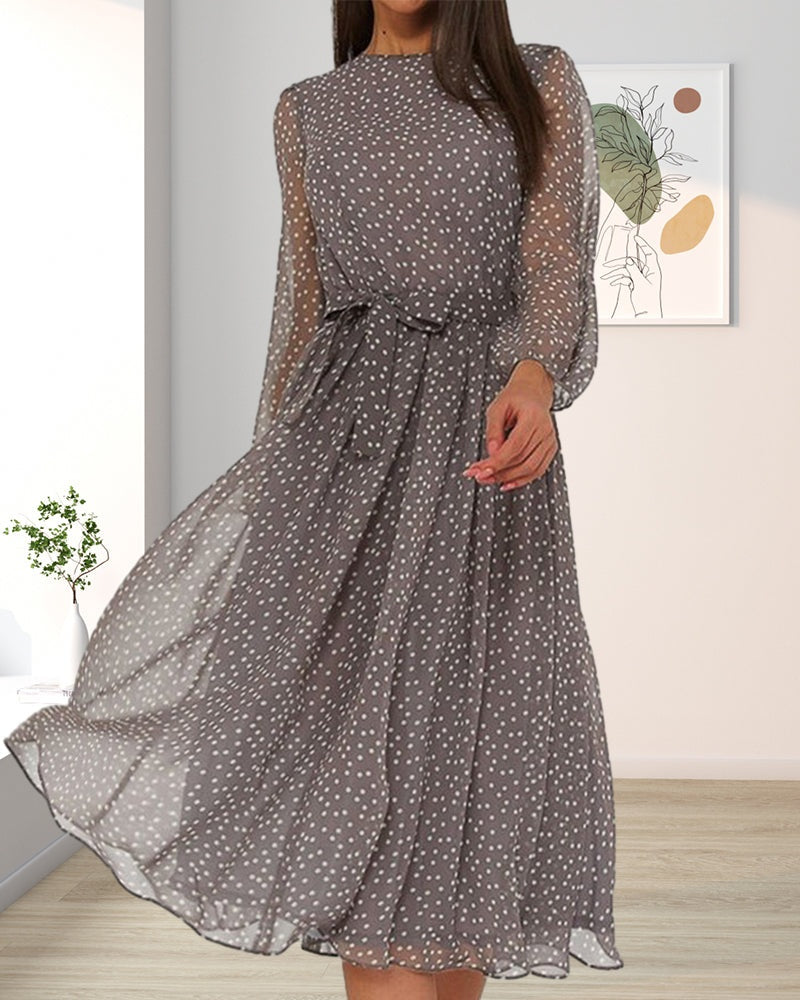 Nuvara | Nerea | Vestido de Lunares Manga Larga Mujer Cinturón Lazo