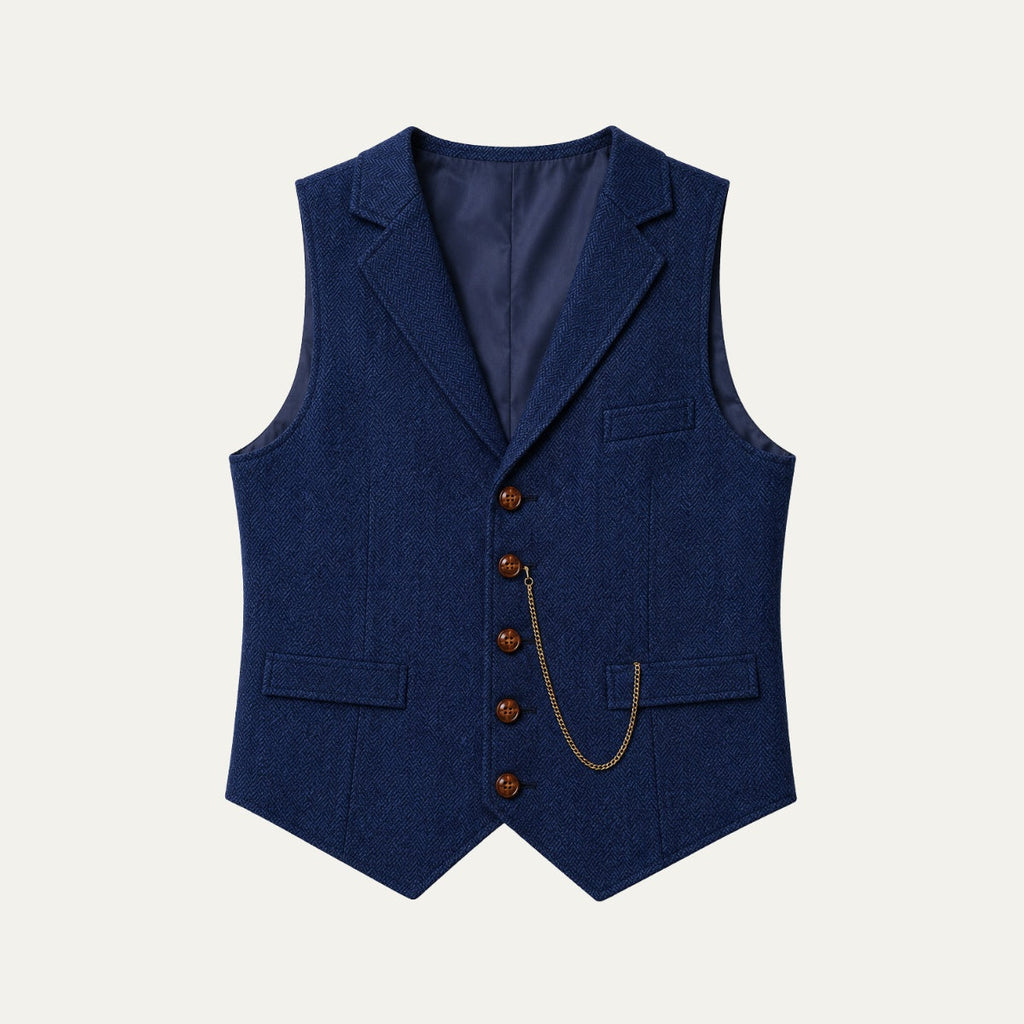 Nuvara | Nicolás | Chaleco de Tweed Hombre Espiga Solapa Entallado