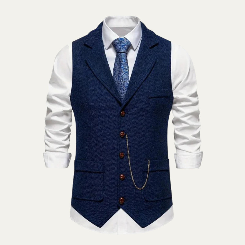 Nuvara | Nicolás | Chaleco de Tweed Hombre Espiga Solapa Entallado