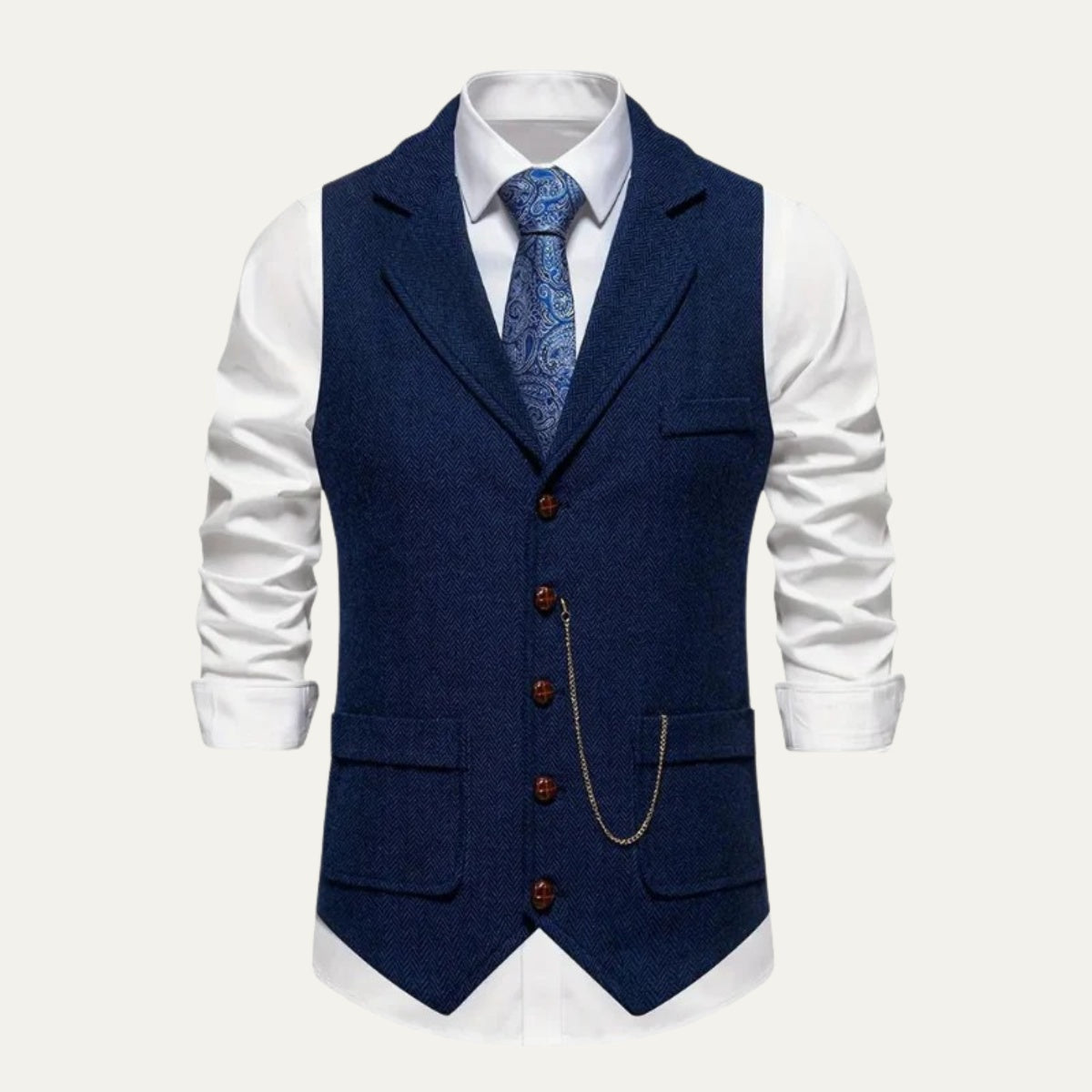 Nuvara | Nicolás | Chaleco de Tweed Hombre Espiga Solapa Entallado