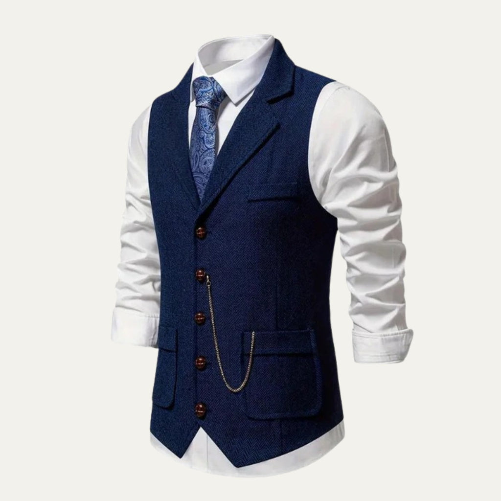Nuvara | Nicolás | Chaleco de Tweed Hombre Espiga Solapa Entallado