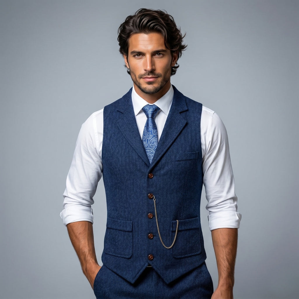 Nuvara | Nicolás | Chaleco de Tweed Hombre Espiga Solapa Entallado