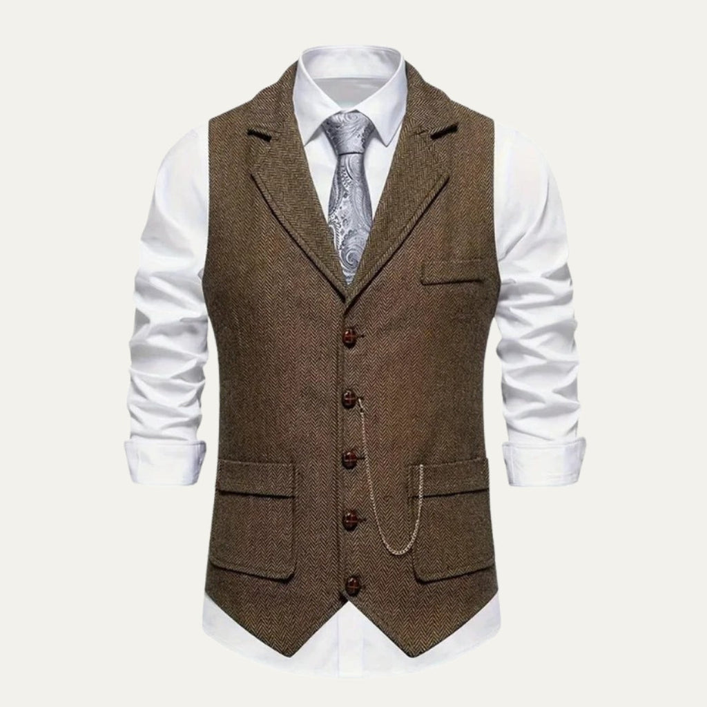 Nuvara | Nicolás | Chaleco de Tweed Hombre Espiga Solapa Entallado