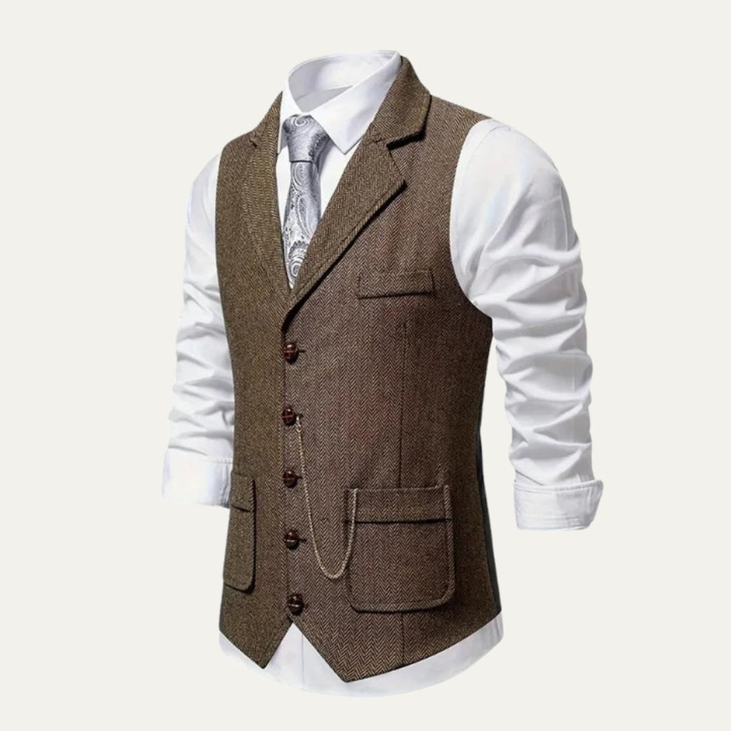 Nuvara | Nicolás | Chaleco de Tweed Hombre Espiga Solapa Entallado
