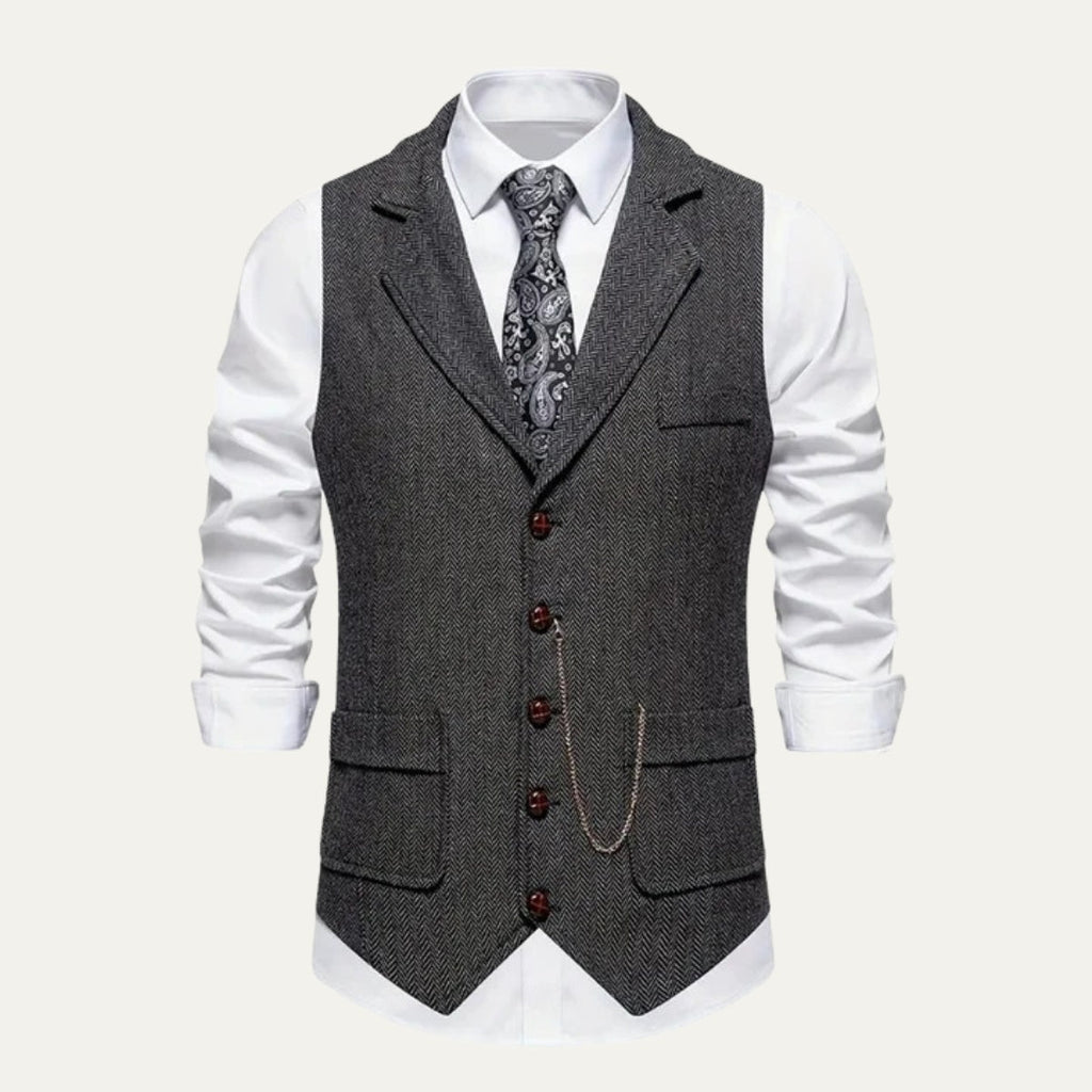 Nuvara | Nicolás | Chaleco de Tweed Hombre Espiga Solapa Entallado