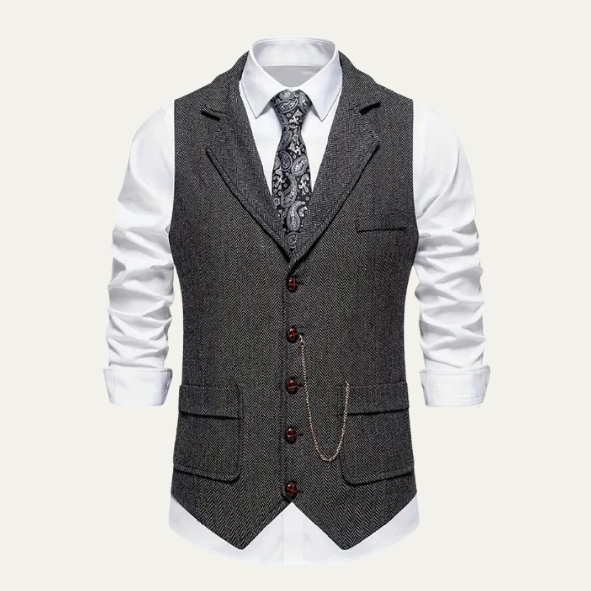 Nuvara | Nicolás | Chaleco de Tweed Hombre Espiga Solapa Entallado