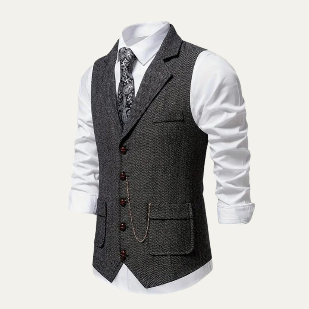 Nuvara | Nicolás | Chaleco de Tweed Hombre Espiga Solapa Entallado