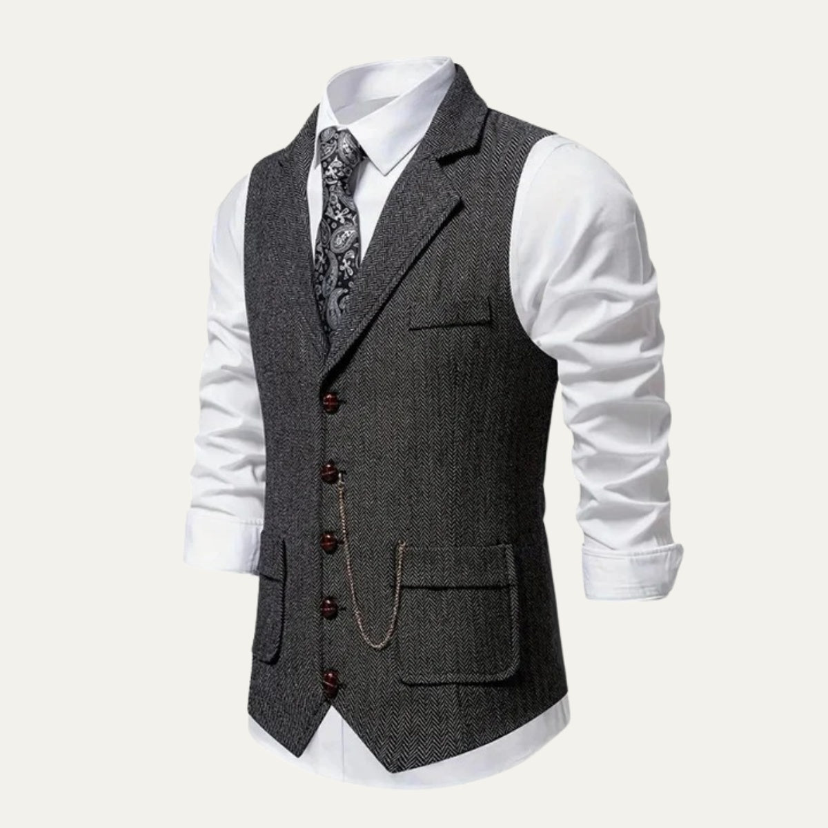 Nuvara | Nicolás | Chaleco de Tweed Hombre Espiga Solapa Entallado