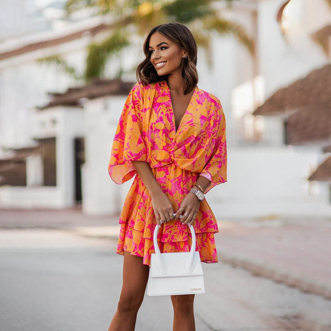 Nuvara | Noelia | Vestido Corto de Verano con Volantes Mujer Escote V