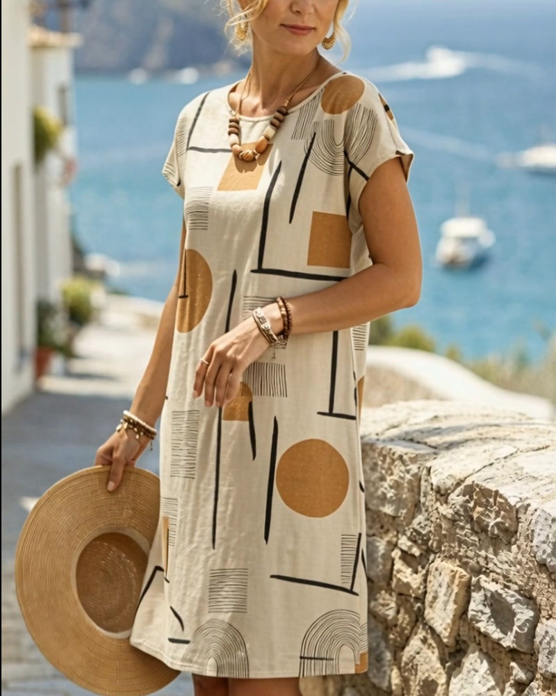 Nuvara | Noelia | Vestido Corto de Verano Estampado Geométrico Mujer Manga Corta