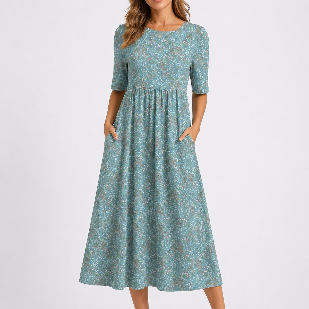 Nuvara | Noelia | Vestido Midi Estampado Floral Invitada Otoño Mujer Manga Corta