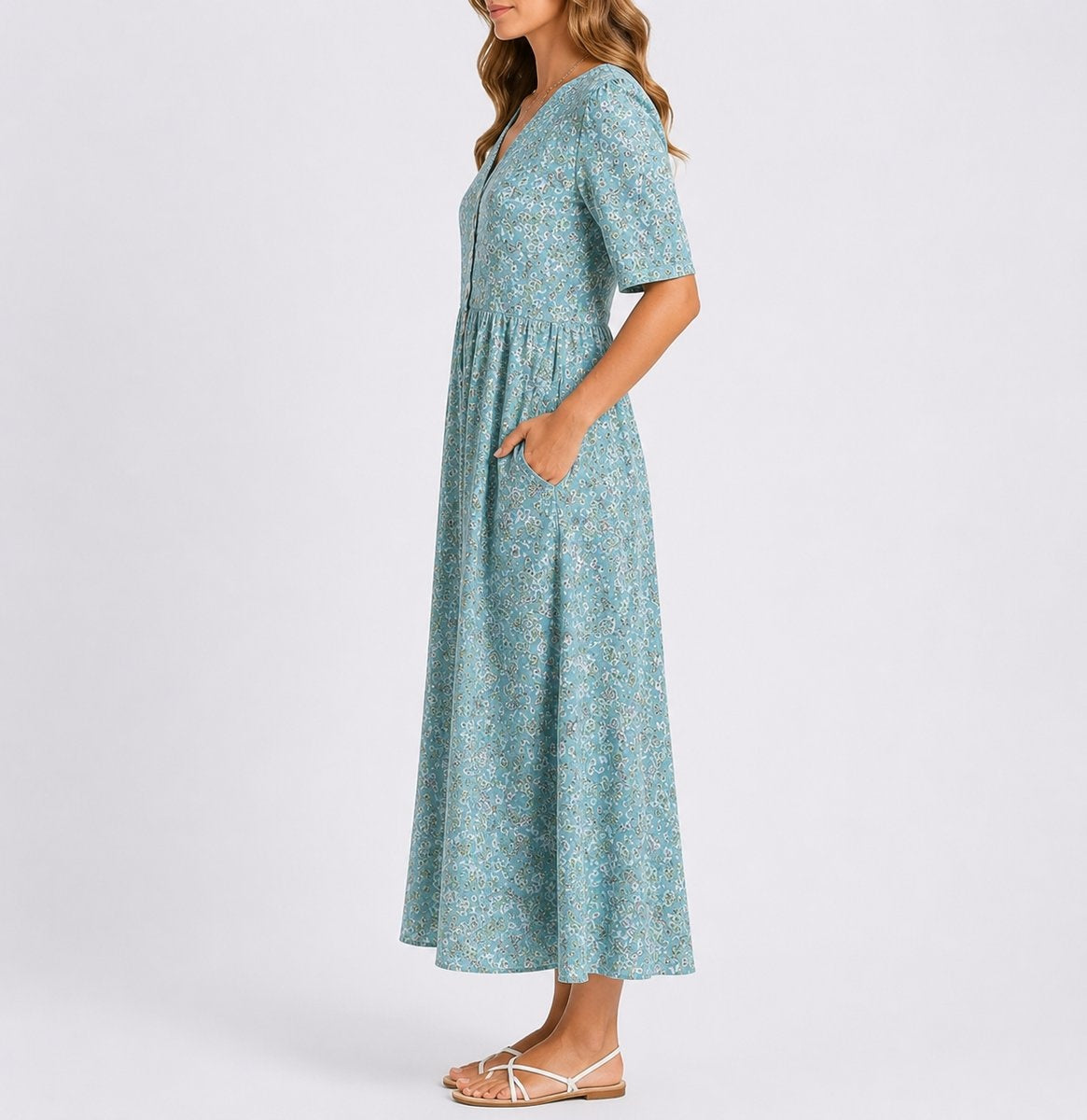 Nuvara | Noelia | Vestido Midi Estampado Floral Invitada Otoño Mujer Manga Corta