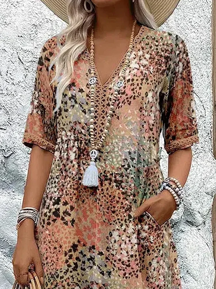 Nuvara | Noelia | Vestido Midi Floral Mujer Escote V Manga Corta