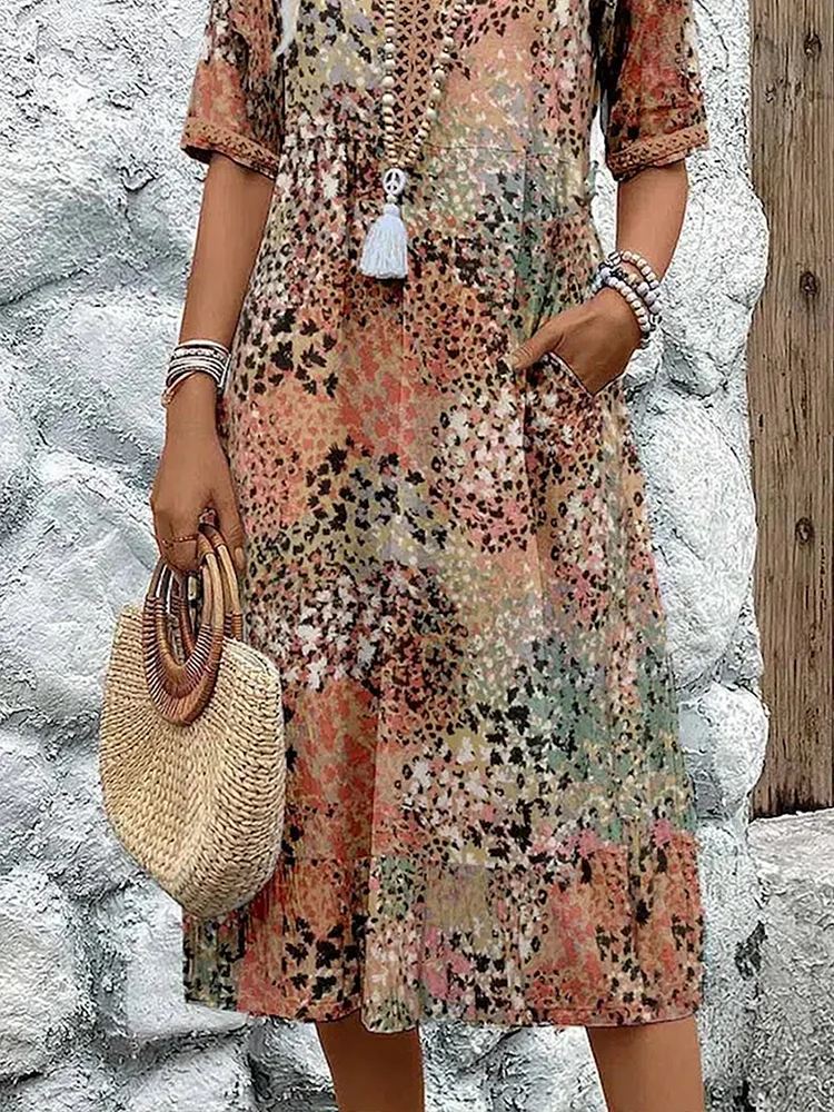Nuvara | Noelia | Vestido Midi Floral Mujer Escote V Manga Corta