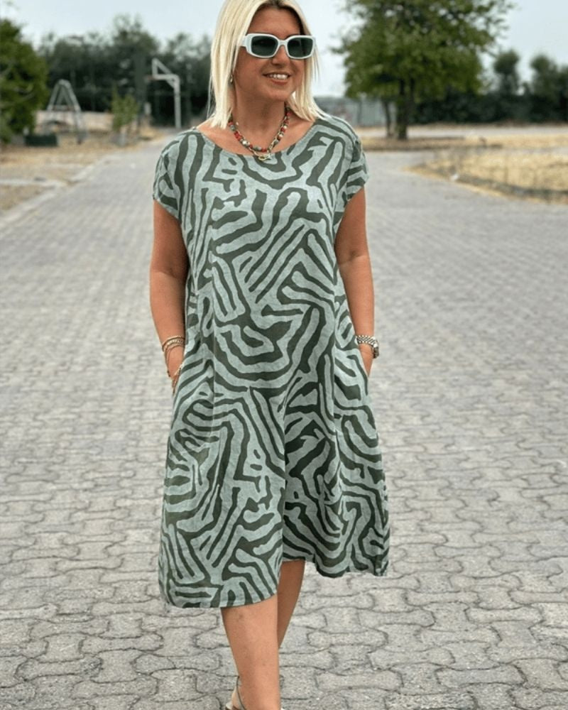 Nuvara | Nuria | Vestido Casual Estampado Mujer Manga Corta Bolsillos