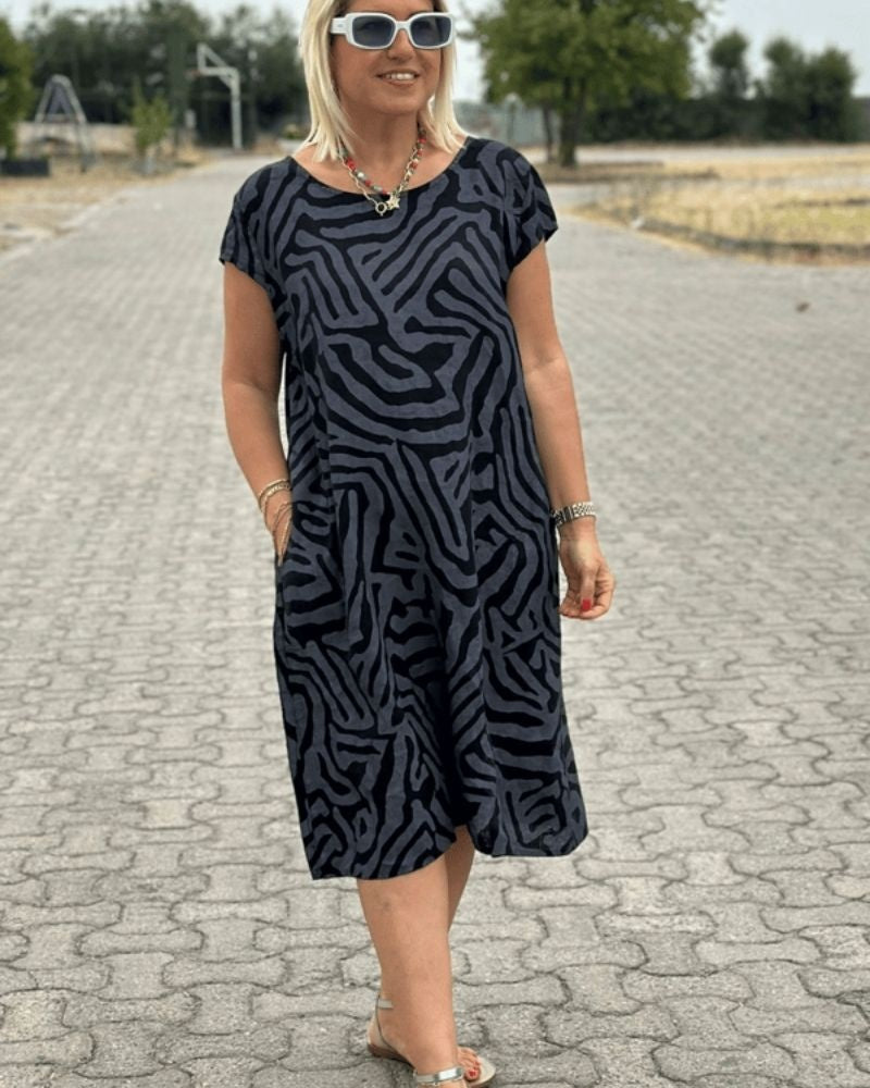Nuvara | Nuria | Vestido Casual Estampado Mujer Manga Corta Bolsillos