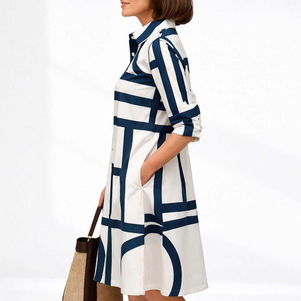 Nuvara | Paloma | Vestido Midi Camisero de Verano Mujer Manga Larga