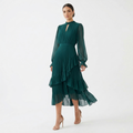 Nuvara | Paloma | Vestido Midi Plisado con Volantes Mujer Cuello Alto