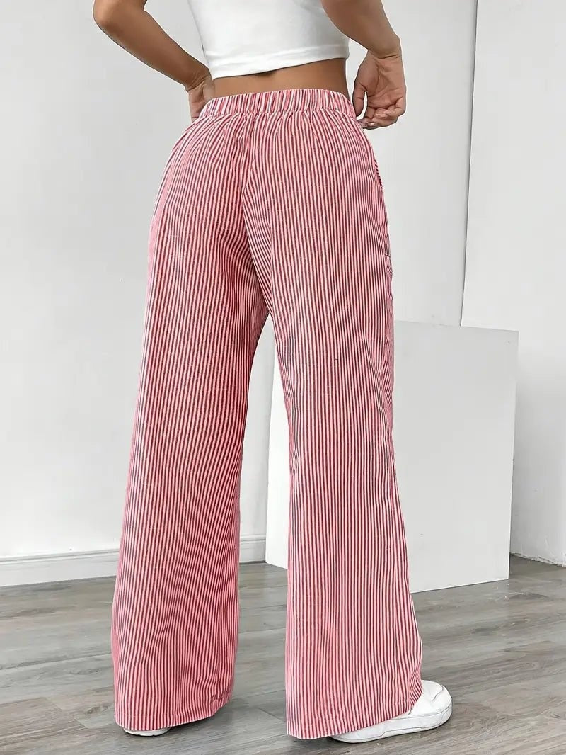 Nuvara | Adriana | Pantalón de Lino a Rayas Palazzo Mujer Cintura Ajustable