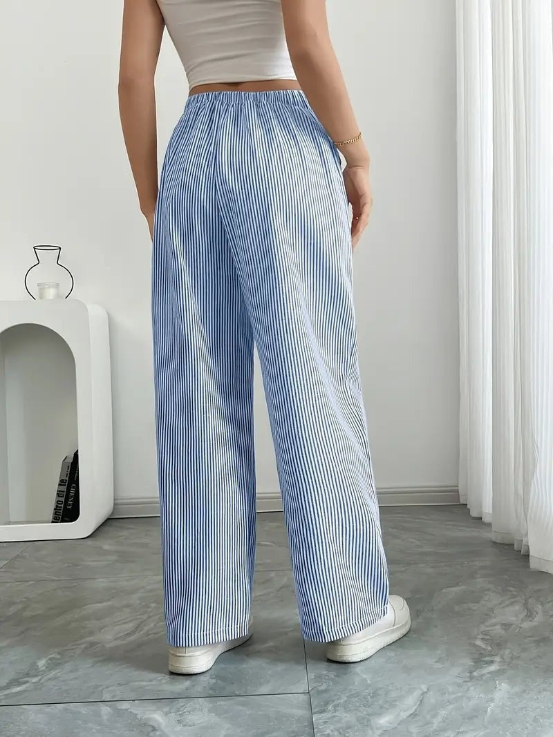Nuvara | Adriana | Pantalón de Lino a Rayas Palazzo Mujer Cintura Ajustable