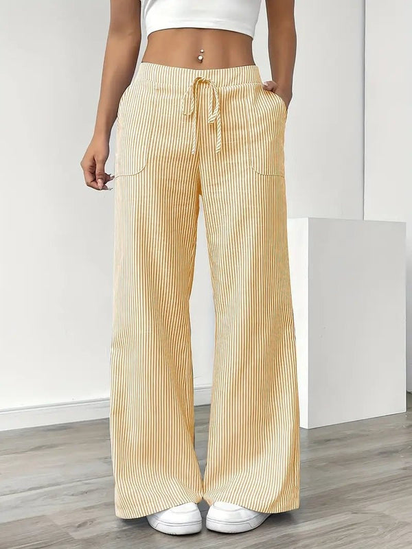 Nuvara | Adriana | Pantalón de Lino a Rayas Palazzo Mujer Cintura Ajustable